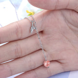925 Silver Strawberry Crystal Tassel Whale's Tail Pendant Necklace