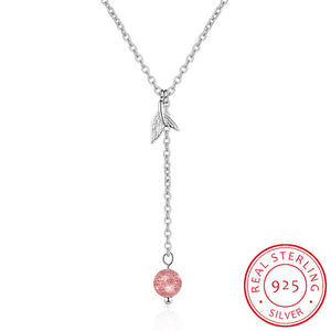 925 Silver Strawberry Crystal Tassel Whale's Tail Pendant Necklace