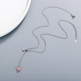 925 Silver Strawberry Crystal Tassel Whale's Tail Pendant Necklace