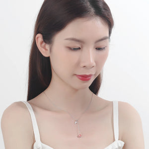 925 Silver Strawberry Crystal Tassel Whale's Tail Pendant Necklace