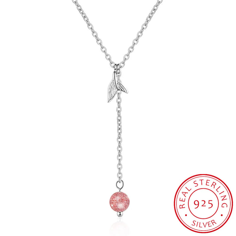 925 Silver Strawberry Crystal Tassel Whale's Tail Pendant Necklace