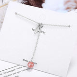 925 Silver Strawberry Crystal Tassel Whale's Tail Pendant Necklace