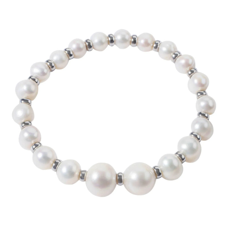 925 Silver Stretch Bracelet Cultured Freshwater Pearls Silver Beads