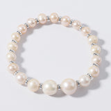 925 Silver Stretch Bracelet Cultured Freshwater Pearls Silver Beads