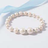 925 Silver Stretch Bracelet Cultured Freshwater Pearls Silver Beads