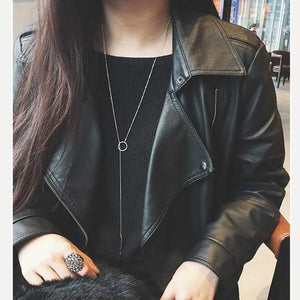 925 Silver Strip Hanging Hoop Circle Long Necklace Women Multi-layer