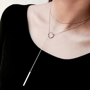 925 Silver Hanging Hoop Long Necklace for Women