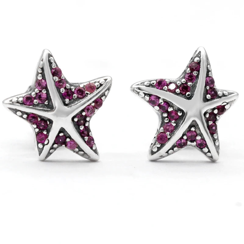 925 Silver Starfish Earrings with CZ, Wedding Jewelry
