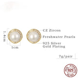 925 Silver Stud Earrings Natural Pearl Zirconia Jewelry for Women