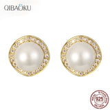 925 Silver Stud Earrings Natural Pearl Zirconia Jewelry for Women