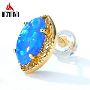 925 Silver Olive Shaped Opal Stud Earrings 10K Plated Women's Fine Jewelry