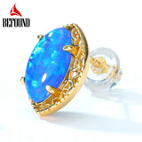 925 Silver Olive Shaped Opal Stud Earrings 10K Plated Women's Fine Jewelry