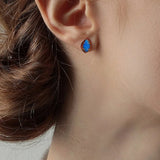 925 Silver Olive Shaped Opal Stud Earrings 10K Plated Women's Fine Jewelry