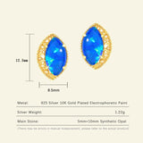 925 Silver Olive Shaped Opal Stud Earrings 10K Plated Women's Fine Jewelry