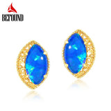 925 Silver Olive Shaped Opal Stud Earrings 10K Plated Women's Fine Jewelry