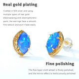 925 Silver Olive Shaped Opal Stud Earrings 10K Plated Women's Fine Jewelry