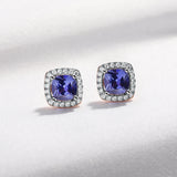 925 Silver Tanzanite Stud Earrings Rose Plating