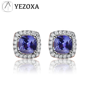 925 Silver Tanzanite Stud Earrings Rose Plating