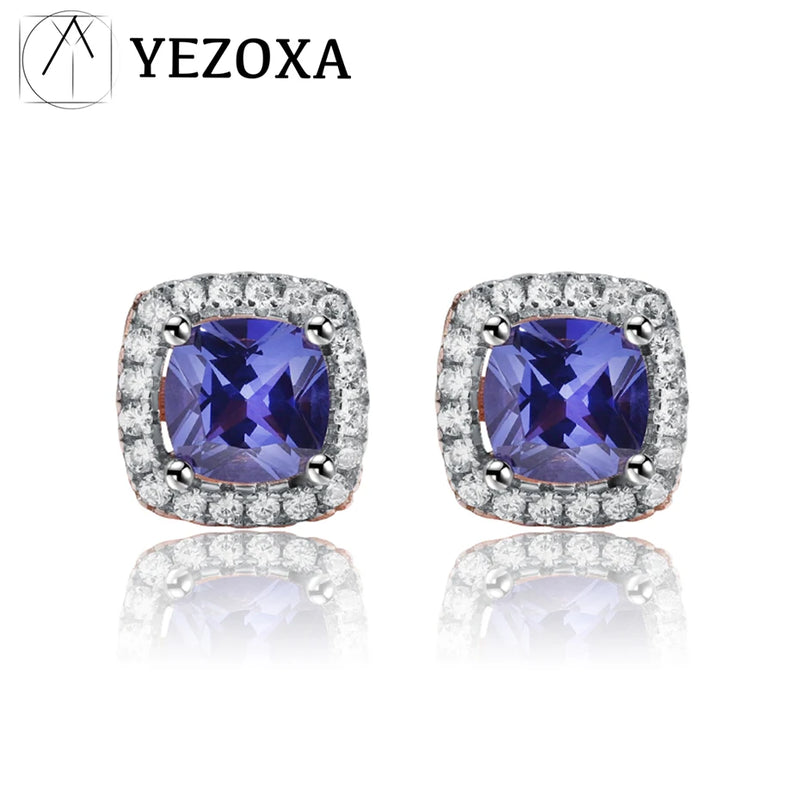 925 Silver Tanzanite Stud Earrings Rose Plating