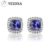 925 Silver Tanzanite Stud Earrings Rose Plating