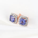 925 Silver Tanzanite Stud Earrings Rose Plating