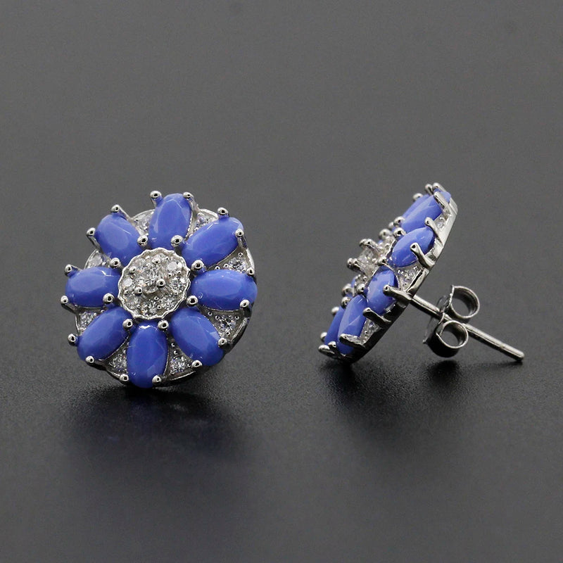 925 Silver Stud Earrings Purple Zircon Wedding Jewelry