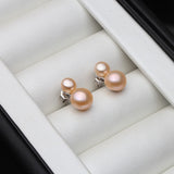 925 Silver Double Pink Pearl Stud Earrings Wedding Jewelry