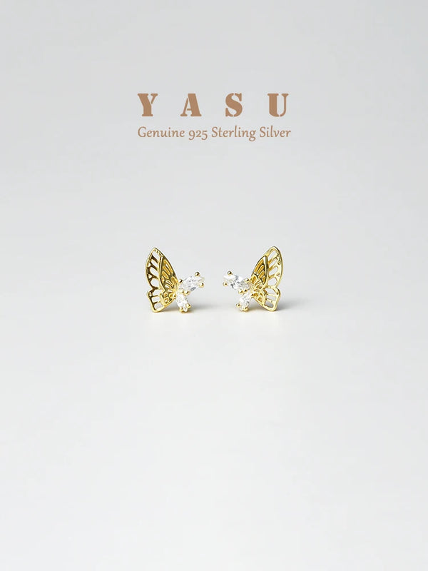 925 Silver Butterfly Stud Earrings European Wedding Jewelry Gift