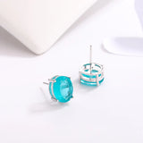 925 Silver Green Zircon Stud Earrings Women Fashion Party Jewelry