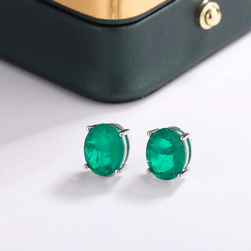 925 Silver Green Zircon Stud Earrings Women Fashion Party Jewelry