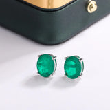 925 Silver Green Zircon Stud Earrings Women Fashion Party Jewelry