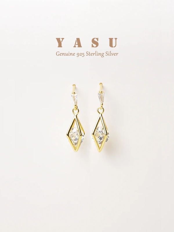 925 Silver Stud Earrings Women Yasu Diamond Hollow Crystal Jewelry
