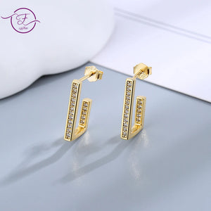 925 Silver Geometry Drop Earrings with Zircon Inlay