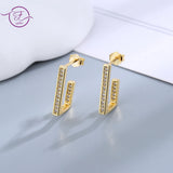 925 Silver Geometry Drop Earrings with Zircon Inlay