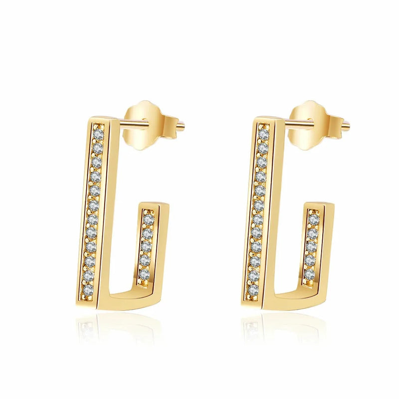 925 Silver Geometry Drop Earrings with Zircon Inlay