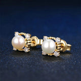925 Silver Stud Earrings Round Pearl Tiny Earrings Daily Wedding Party Gift