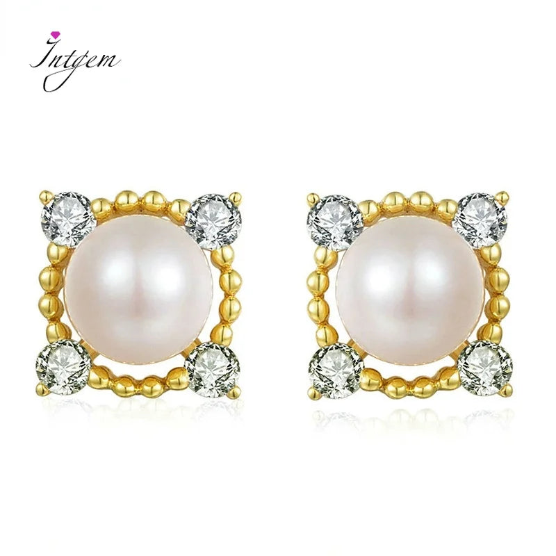 925 Silver Stud Earrings Round Pearl Tiny Earrings Daily Wedding Party Gift