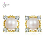 925 Silver Stud Earrings Round Pearl Tiny Earrings Daily Wedding Party Gift