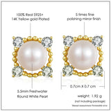 925 Silver Stud Earrings Round Pearl Tiny Earrings Daily Wedding Party Gift