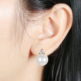 925 Silver Stud Earrings Pearl Zirconia Jewelry for Women