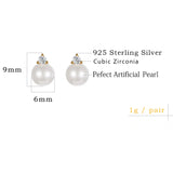 925 Silver Stud Earrings Pearl Zirconia Jewelry for Women