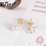 925 Silver Stud Earrings Pearl Zirconia Jewelry for Women