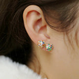 925 Silver Stud Earrings Rainbow CZ Ball Shape Dainty Jewelry for Women