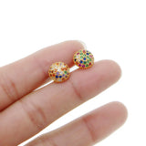 925 Silver Stud Earrings Rainbow CZ Ball Shape Dainty Jewelry for Women