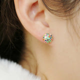925 Silver Stud Earrings Rainbow CZ Ball Shape Dainty Jewelry for Women