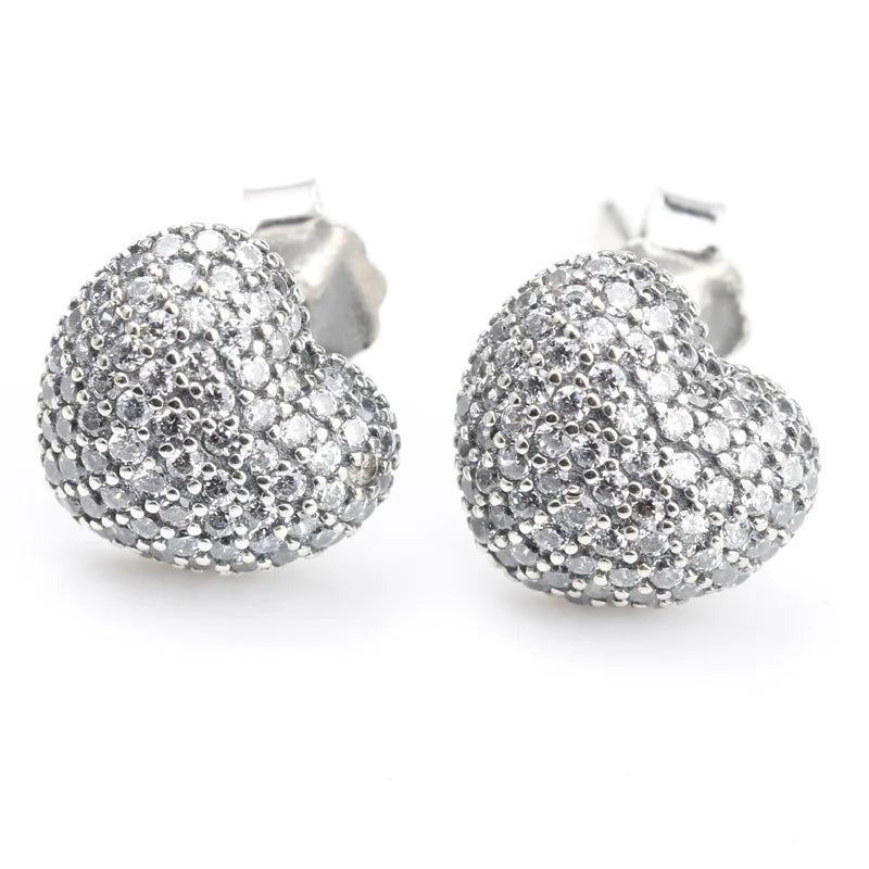 925 Silver Heart Shape Stud Earrings with Clear Zircon