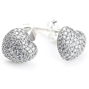 925 Silver Heart Shape Stud Earrings with Clear Zircon