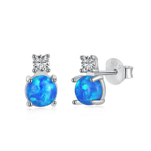 925 Silver Opal Bead Stud Earrings for Women Jewelry