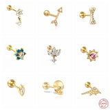 925 Silver Stud Earrings Skull Zircon Cartilage Ear Bone Piercing Pendientes