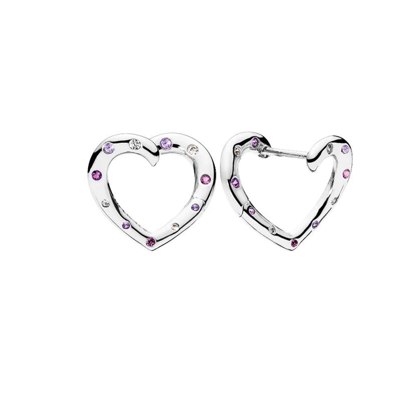 925 Silver Stud Earrings Pansy Flower Heart Hoop Earring